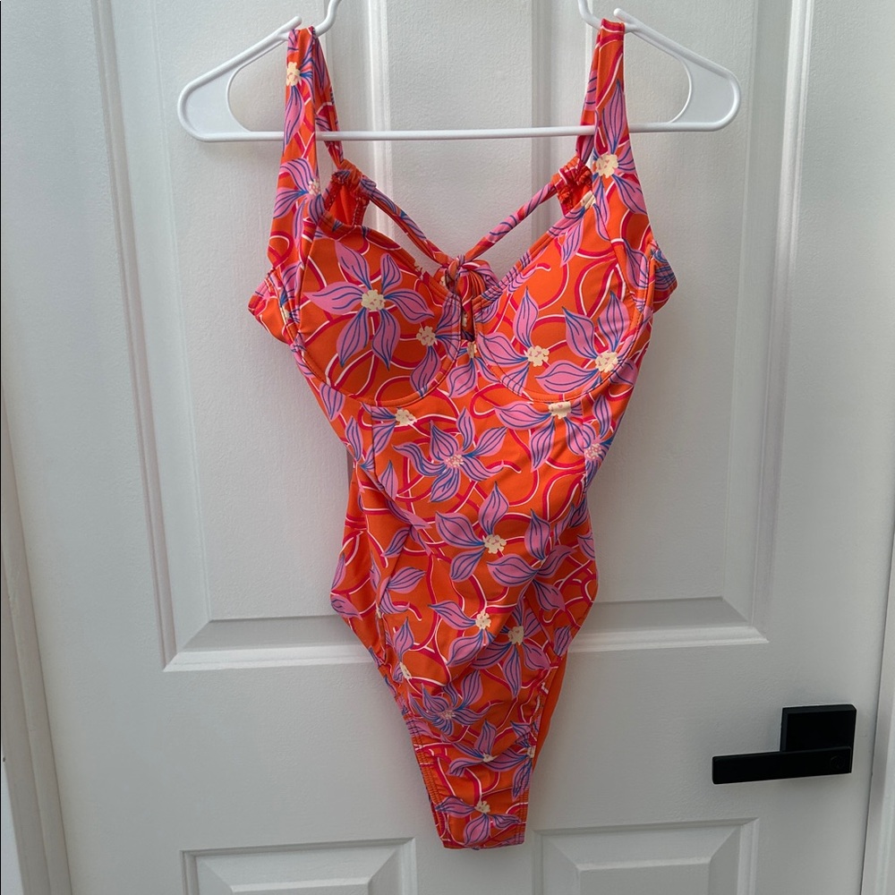 Floral One Piece Swimsuit - Orange and Pink